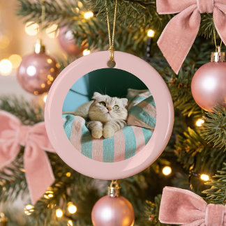 Light Pink Round Photo Border Personalised Ceramic Tree Decoration