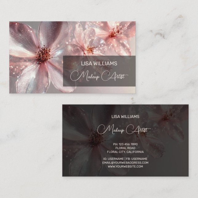 Light Pink Shiny Metallic Flower  Business Card (Front/Back)