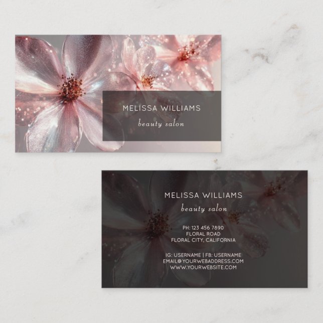 Light Pink Shiny Metallic Flower  Business Card (Front/Back)