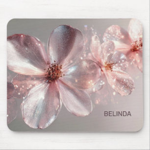Light Pink Shiny Metallic Flower Business Card Mouse Pad