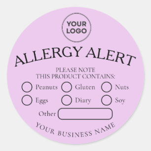 Light Pink Simple Black Food Allergy Alert Sticker