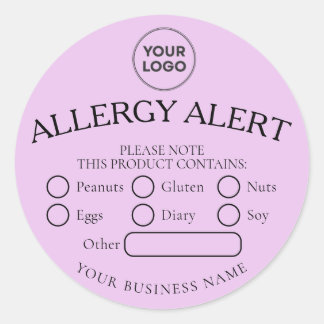 Light Pink Simple Black Food Allergy Alert Sticker