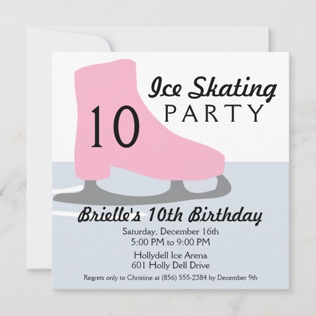 Light Pink Skate Date Ice Skating Birthday Party Invitation (Front)