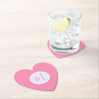 Light Pink Squiggly Squares Personal Initial Heart Paper Coaster