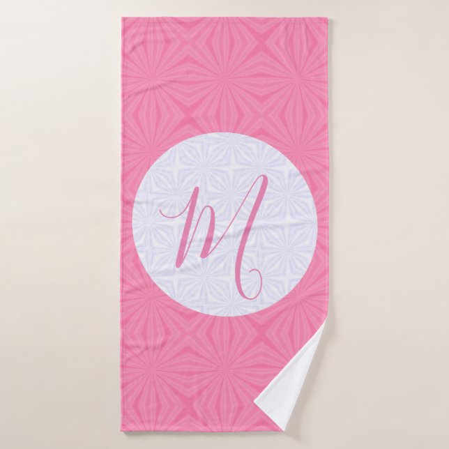 Light Pink Squiggly Squares Personalise Initial  Bath Towel Set (Bath Towel)