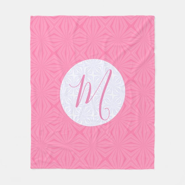 Light Pink Squiggly Squares Personalise Initial  Fleece Blanket (Front)