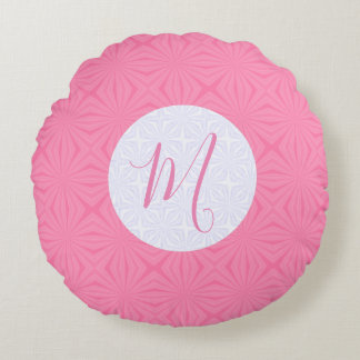 Light Pink Squiggly Squares Personalise Initial  Round Cushion