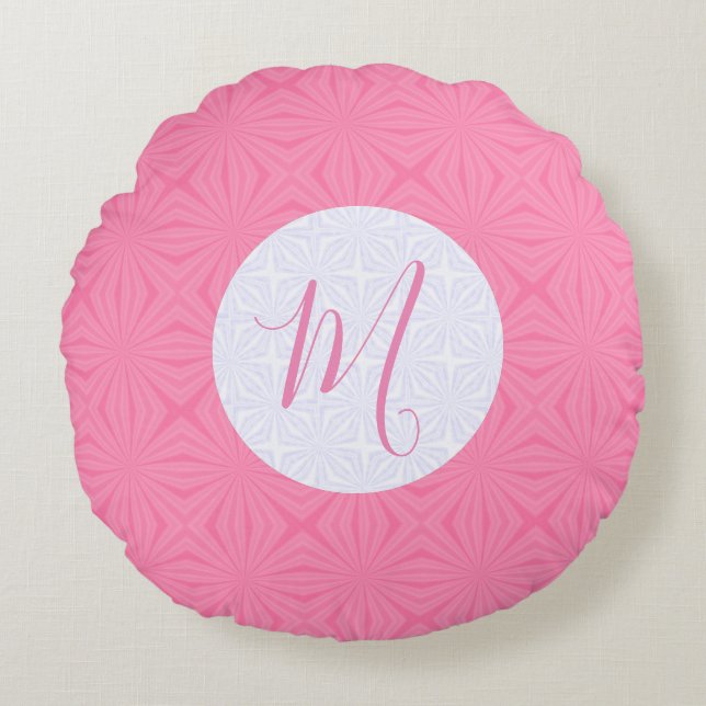 Light Pink Squiggly Squares Personalise Initial  Round Cushion (Front)