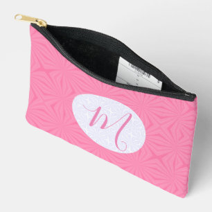 Light Pink Squiggly Squares Personalised Initial Accessory Pouch