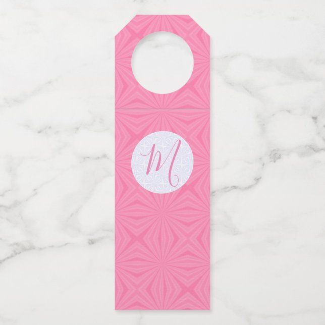 Light Pink Squiggly Squares Personalised Initial Bottle Tag (Front)