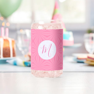 Light Pink Squiggly Squares Personalised Initial  Can Glass