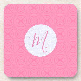 Light Pink Squiggly Squares Personalised Initial  Coaster