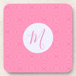 Light Pink Squiggly Squares Personalised Initial  Coaster