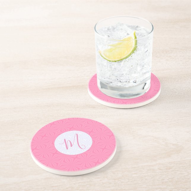 Light Pink Squiggly Squares Personalised Initial  Coaster (Side)