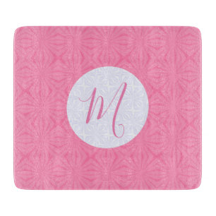 Light Pink Squiggly Squares Personalised Initial  Cutting Board