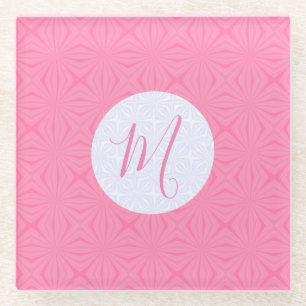Light Pink Squiggly Squares Personalised Initial  Glass Coaster