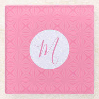 Light Pink Squiggly Squares Personalised Initial  Glass Coaster