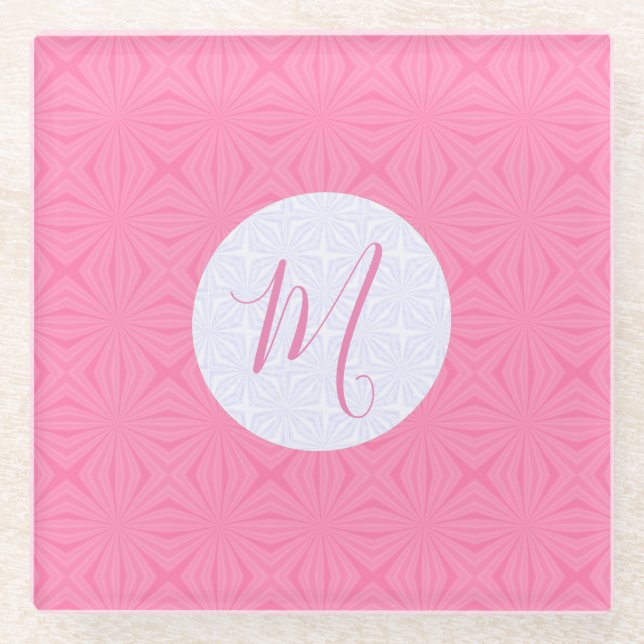 Light Pink Squiggly Squares Personalised Initial  Glass Coaster (Front)