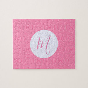 Light Pink Squiggly Squares Personalised Initial  Jigsaw Puzzle