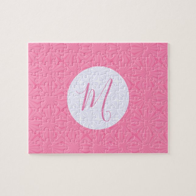 Light Pink Squiggly Squares Personalised Initial  Jigsaw Puzzle (Horizontal)