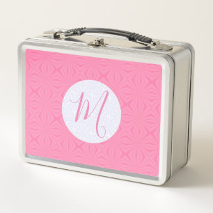 Light Pink Squiggly Squares Personalised Initial Metal Lunch Box