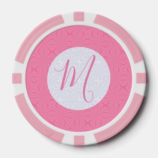 Light Pink Squiggly Squares Personalised Initial Poker Chips (Front)