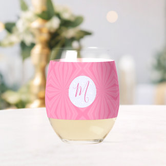 Light Pink Squiggly Squares Personalised Initial Stemless Wine Glass