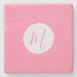 Light Pink Squiggly Squares Personalised Initial Stone Coaster