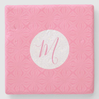 Light Pink Squiggly Squares Personalised Initial Stone Coaster