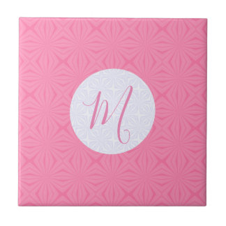Light Pink Squiggly Squares Personalised Initial  Tile