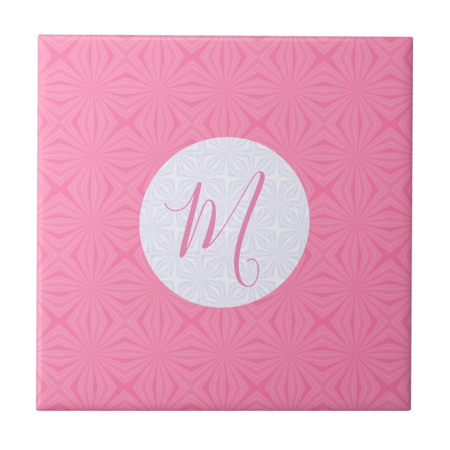 Light Pink Squiggly Squares Personalised Initial  Tile (Front)