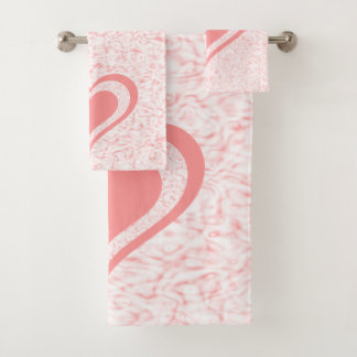 Light Pink Swirl With Heart Bath Towel Set