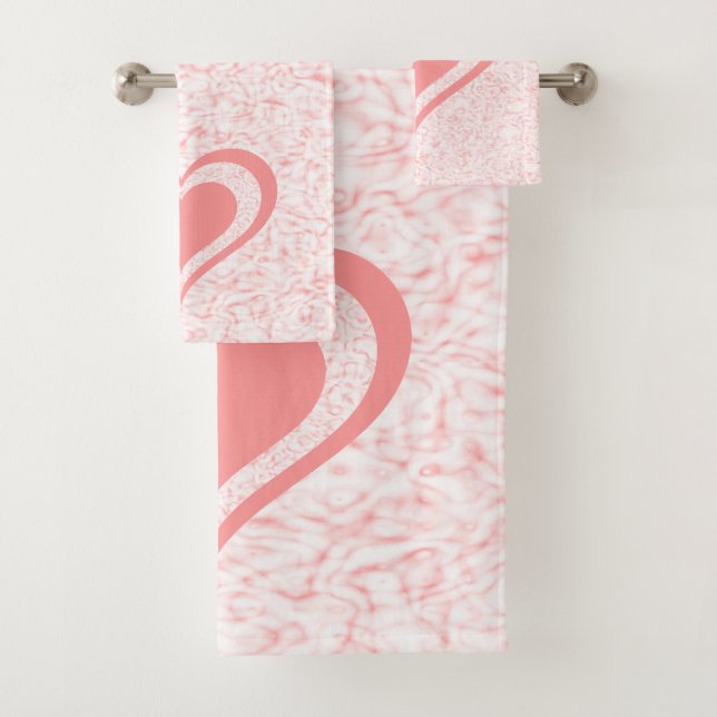 Light Pink Swirl With Heart Bath Towel Set (Insitu)