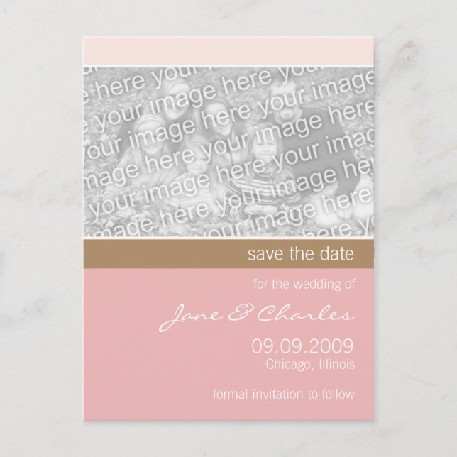 Light Pink & Tan Photo Save the Date Announcement Postcard (Front)