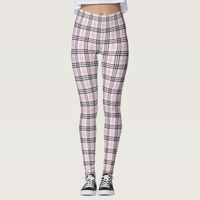 Light Pink Tarten Plaid Women Leggings (Front)