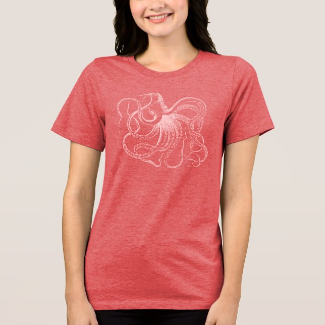 Light Pink Vintage Octopus Illustration Tri-Blend Shirt (Front)