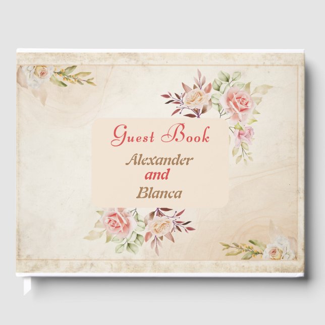 Light Pink Vintage Roses Wedding Guest Book (Front)