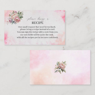 Light Pink Watercolor Flowers Recipe card bridal