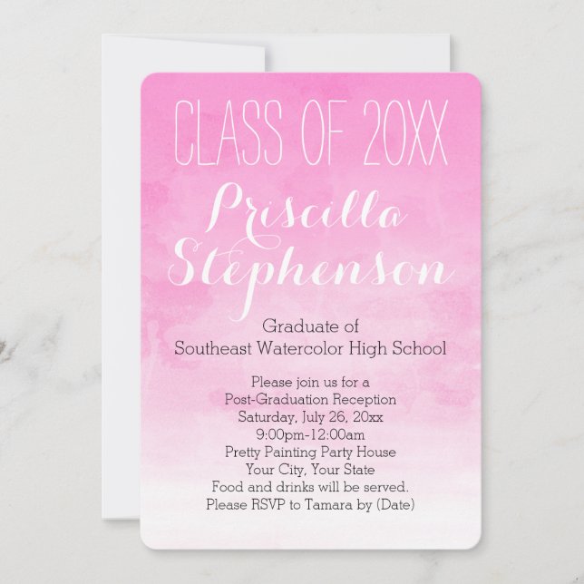 Light Pink Watercolor Graduation Party Invitation (Front)