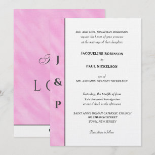 Light Pink Watercolor Grey Monogram  Invitation