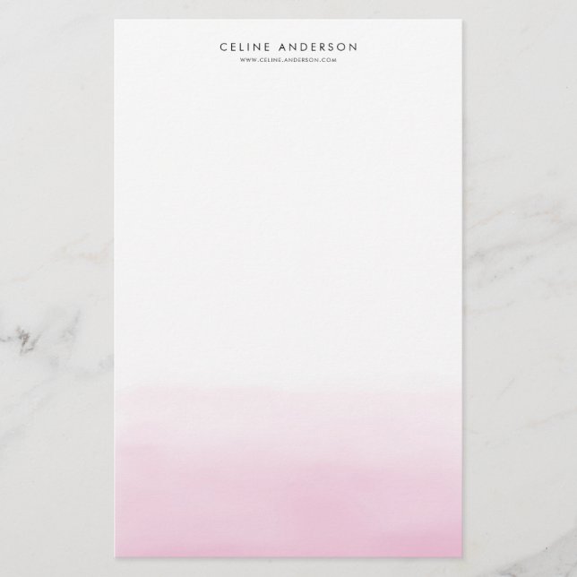 Light Pink Watercolor Ombre Gradient Personalised Stationery (Front)