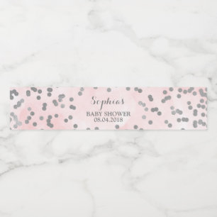 Light Pink Watercolor Silver Confetti Baby Shower Water Bottle Label
