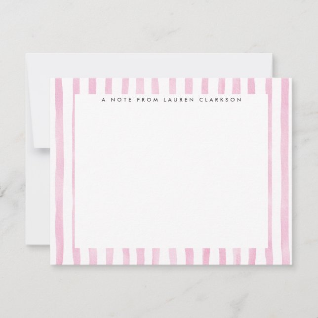 Light Pink Watercolor Striped Stationery Note Card (Front)
