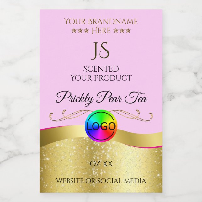 Light Pink Wavy Gold Logo Monogram Product Label (Single Label)