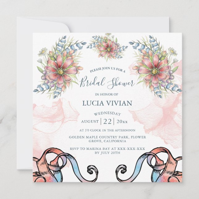 Light Pink Wavy Messy Bridal Shower Invitation (Front)