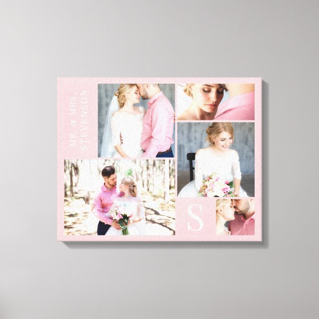 Light Pink Wedding Photo Collage with 5 Pictures Canvas Print (Front)