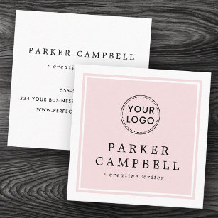 Light pink white border your logo minimalist square business card