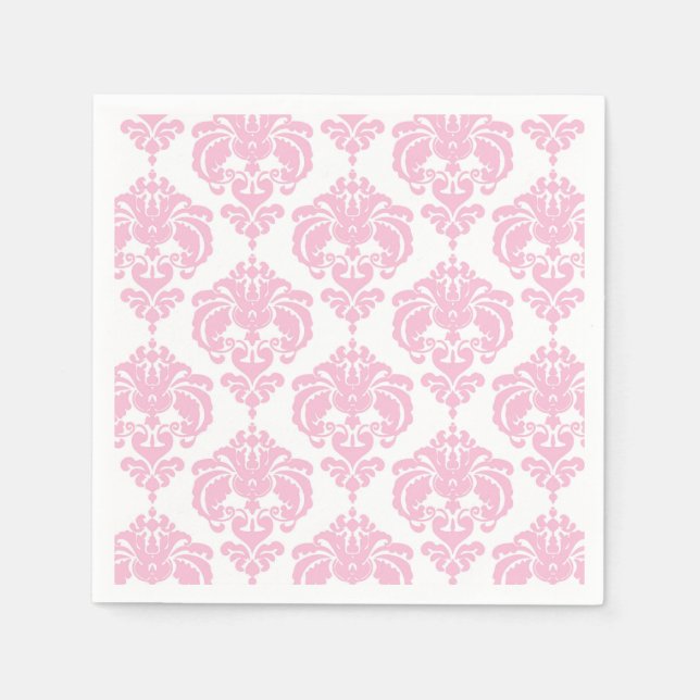 Light Pink & White Damask Chic Elegant Party Napkin (Front)