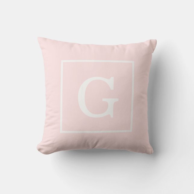Light Pink White Framed Initial Monogram Cushion (Front)