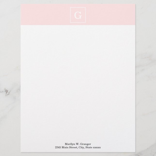 Light Pink White Framed Initial Monogram Letterhead (Front)